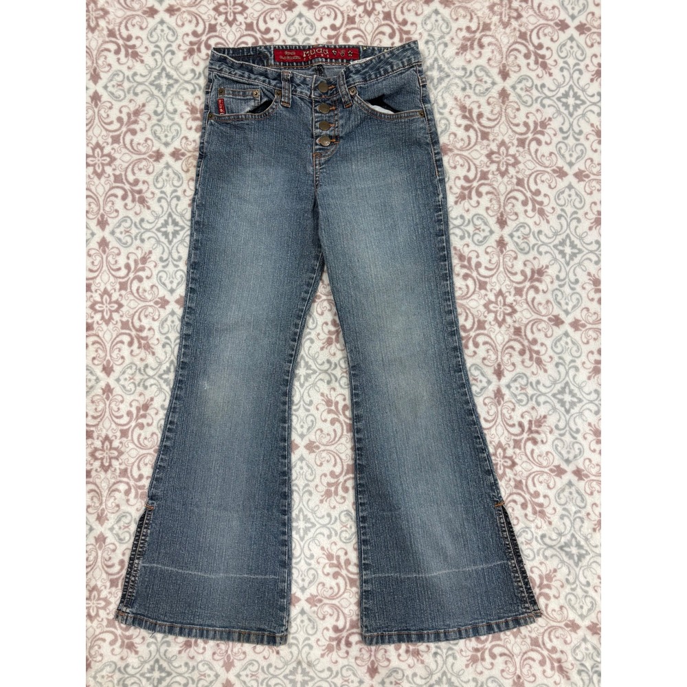 Vintage Mudd Flare Jeans Medium Wash Button Fly Side Slit Y2K Denim Size 10 Reg